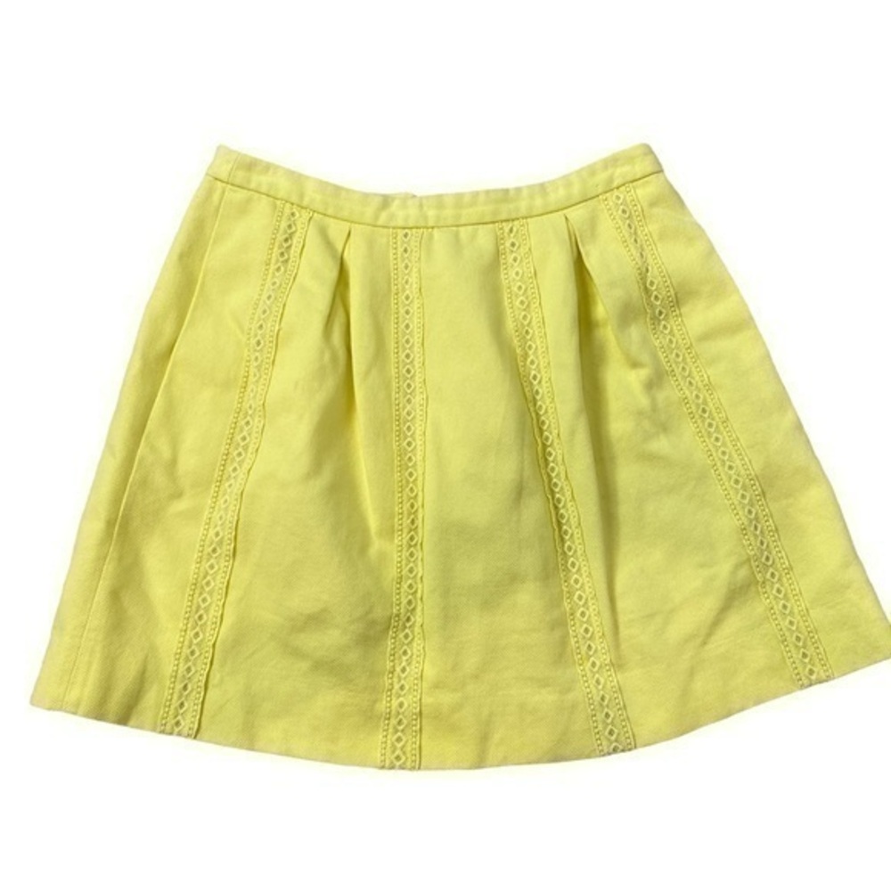 J. Crew Womens Lemon Yellow A-Line Structured Cotton Pleated Mini Skirt size 6
